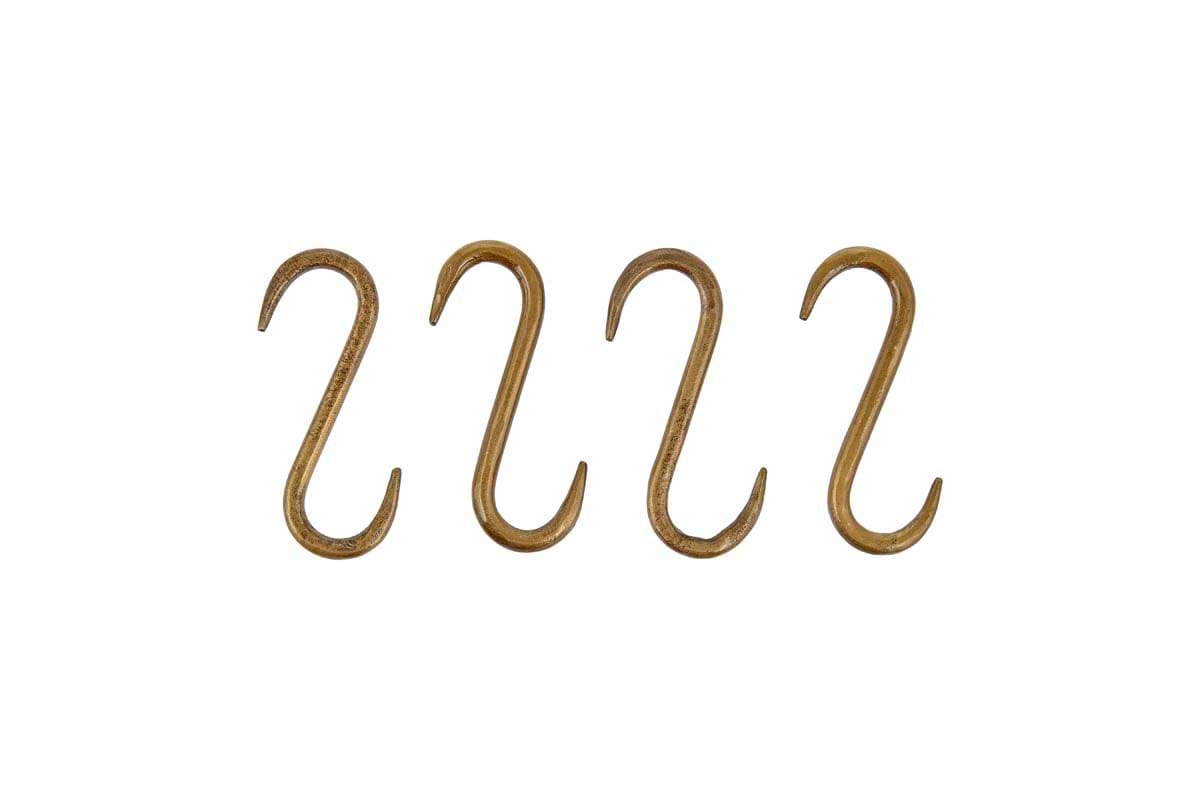 Laila Iron S-Hooks - Brass - (Set of 4)-STORAGE-Nkuku