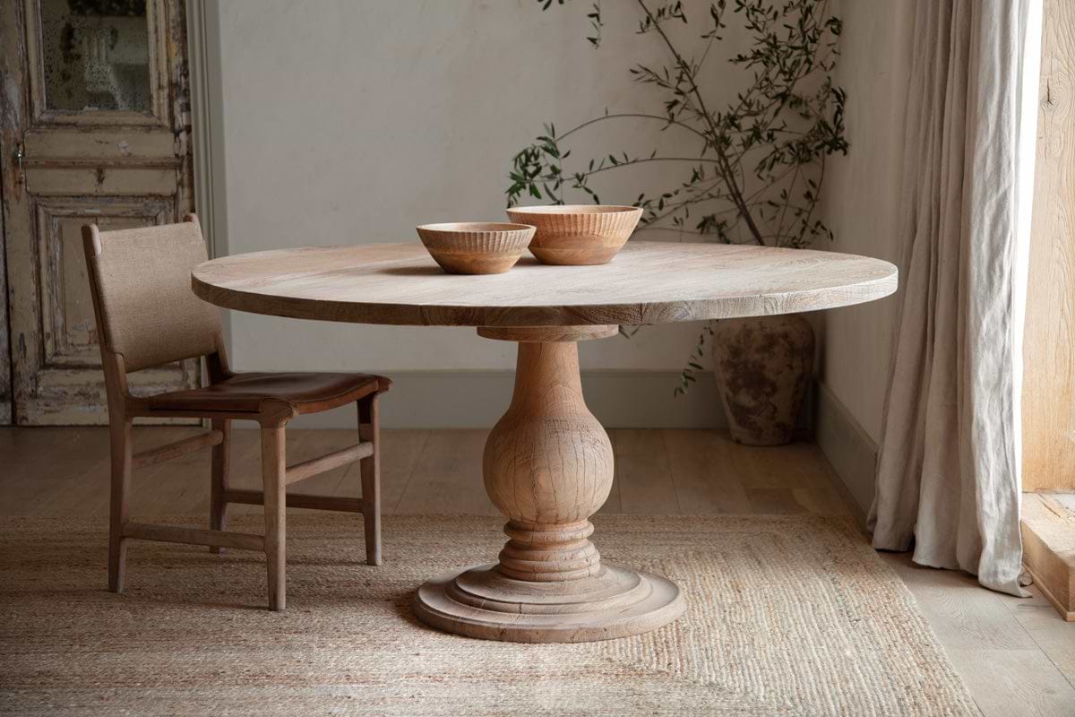 Laya Round Carved Mango Wood Table - Large-TABLES-Nkuku