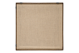 The Lena Textured Wall Art - Off White by nkuku features tightly woven, raw linen in a natural beige, set in a slim dark wood frame with metal accents on the corners—echoing Indian weaving decor and showcasing subtle, artisanal texture.