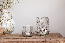 Linora Recycled Glass Tealight Holder - Clear-CANDLES HOLDERS & LANTERNS-Nkuku