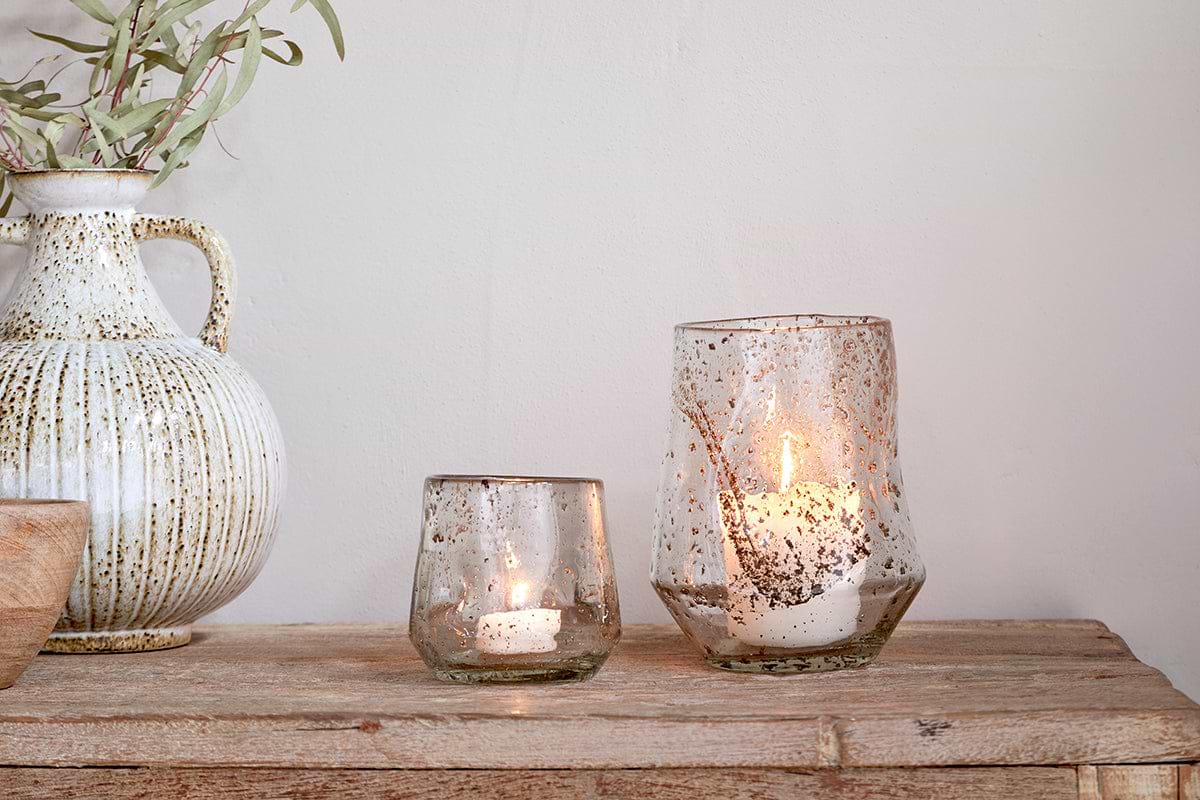 Linora Recycled Glass Tealight Holder - Clear-CANDLES HOLDERS & LANTERNS-Nkuku