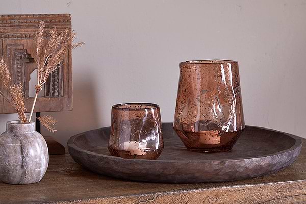 Linora Recycled Glass Tealight Holder - Terracotta-CANDLES HOLDERS & LANTERNS-Nkuku