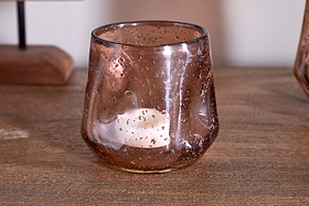 Linora Recycled Glass Tealight Holder - Terracotta-CANDLES HOLDERS & LANTERNS-Nkuku
