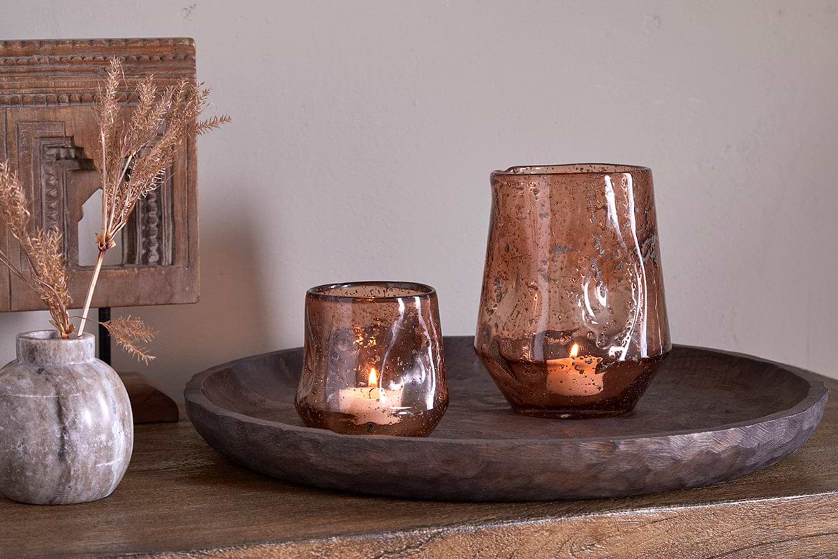 Linora Recycled Glass Tealight Holder - Terracotta-CANDLES HOLDERS & LANTERNS-Nkuku