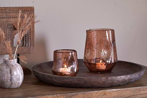 Linora Recycled Glass Tealight Holder - Terracotta-CANDLES HOLDERS & LANTERNS-Nkuku