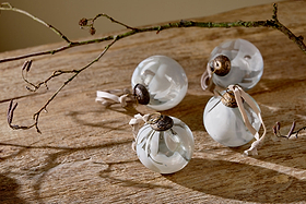Lohara Baubles - White (Set of 4)-CHRISTMAS DECORATIONS-Nkuku