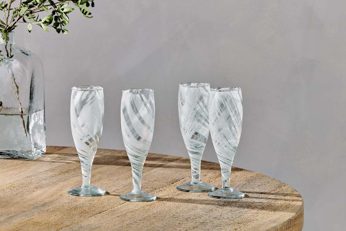Lohara Champagne Glass - White (Set of 4)-GLASSWARE-Nkuku