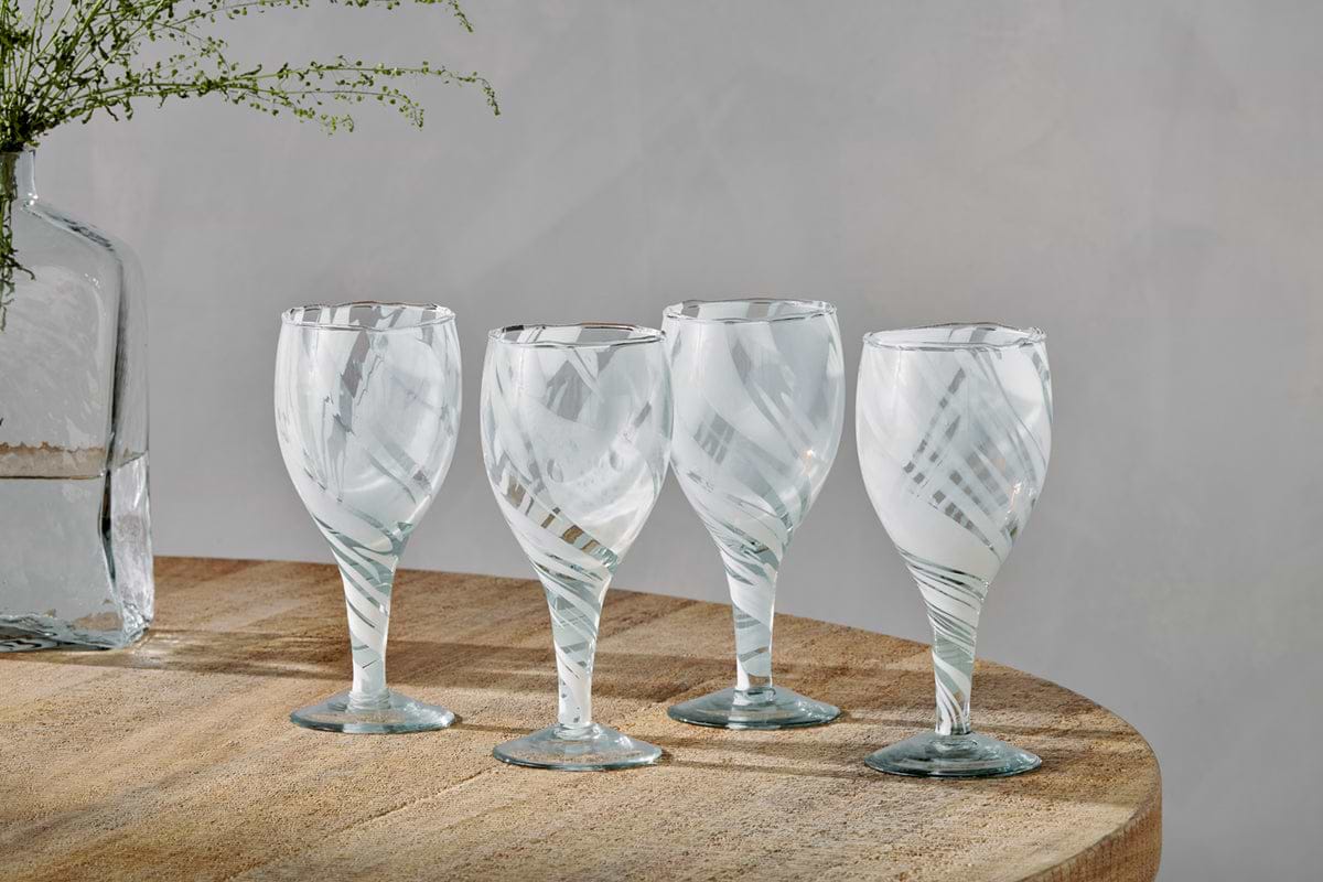 Lohara Wine Glass - White (Set of 4)-GLASSWARE-Nkuku