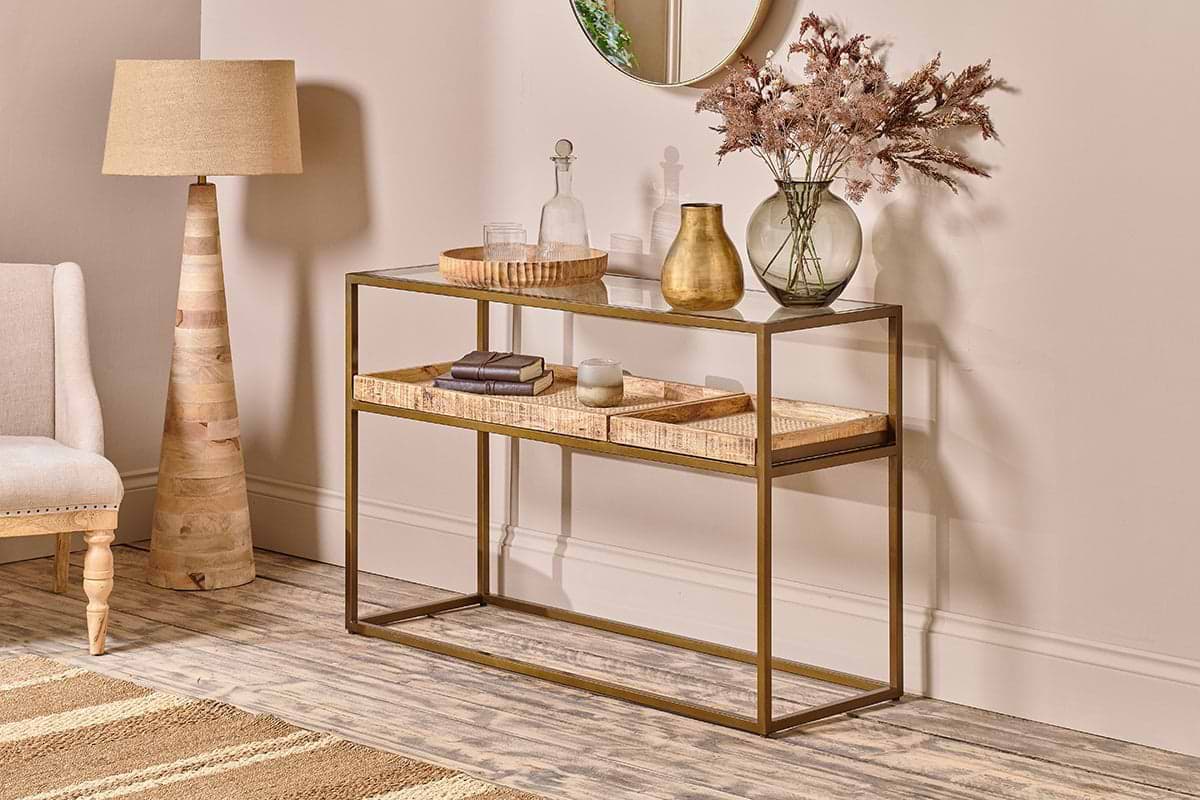 Luzon Iron & Mango Wood Display Console Table-TABLES-Nkuku
