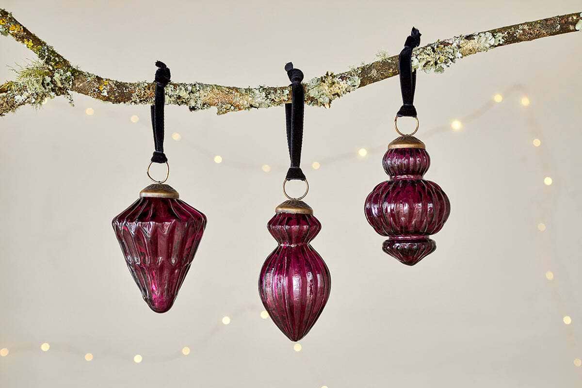 Manipur Baubles - Ruby (Set of 3)-CHRISTMAS DECORATIONS-Nkuku