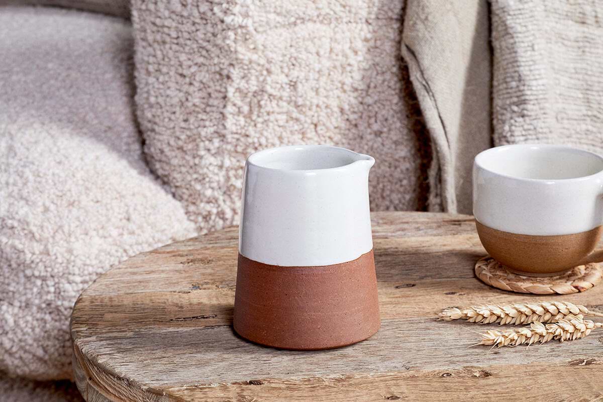 Mali Slanting Jug - White & Terracotta-SERVEWARE-Nkuku