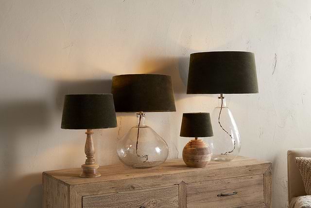 Mendai Velvet & Linen Lampshade - Moss Green-SHADES-Nkuku
