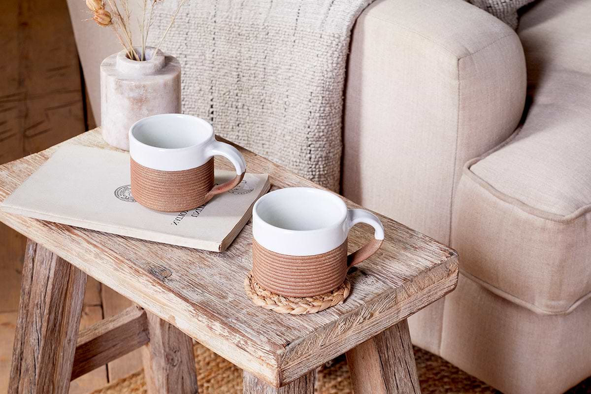 Mali Ribbed Coffee Mug - White - (Set of 2)-TABLEWARE-Nkuku