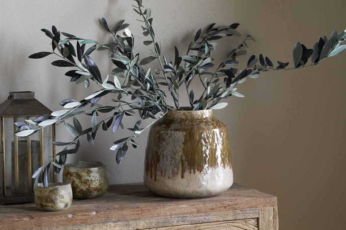 Melina Reactive Glaze Vase - Olive & Natural-VASES & PLANTERS-Nkuku