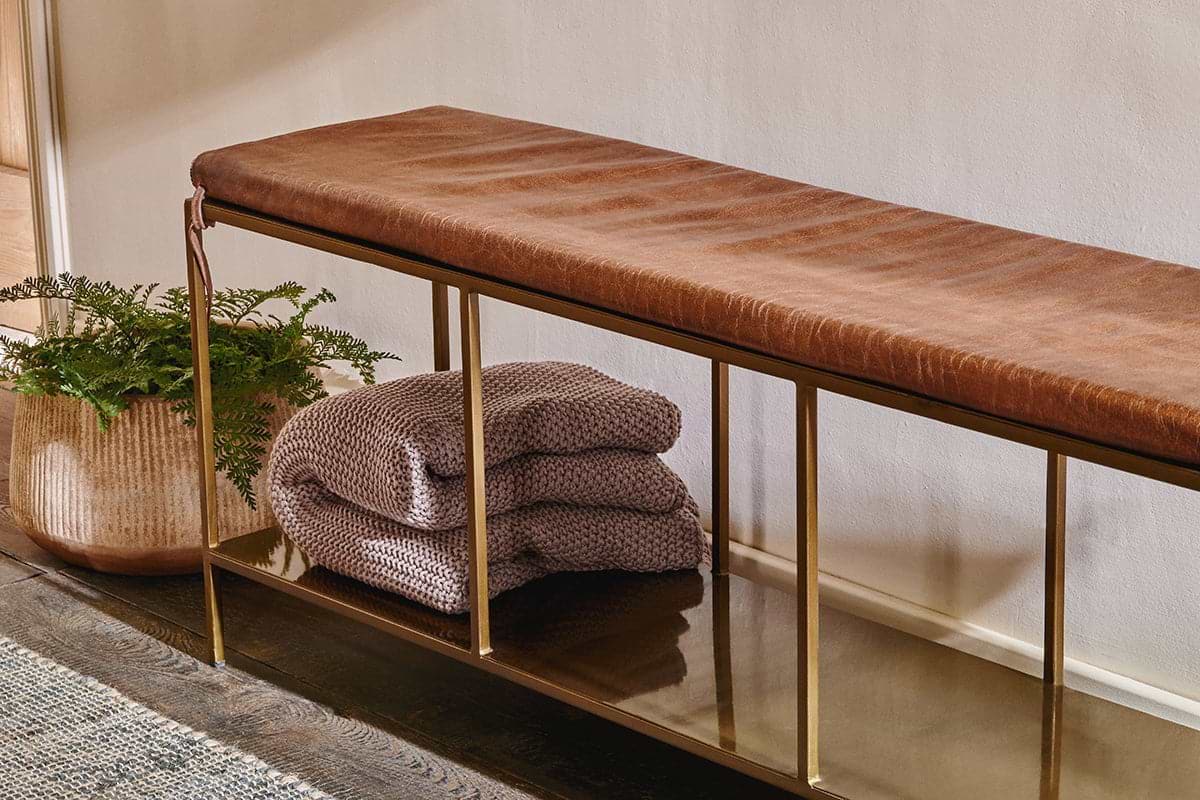 Mahi Iron & Leather Bench – Nkuku