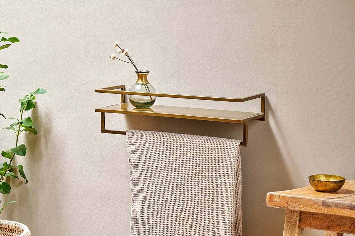 Mahi Wall Shelf With Towel Rail-BATHROOM-Nkuku