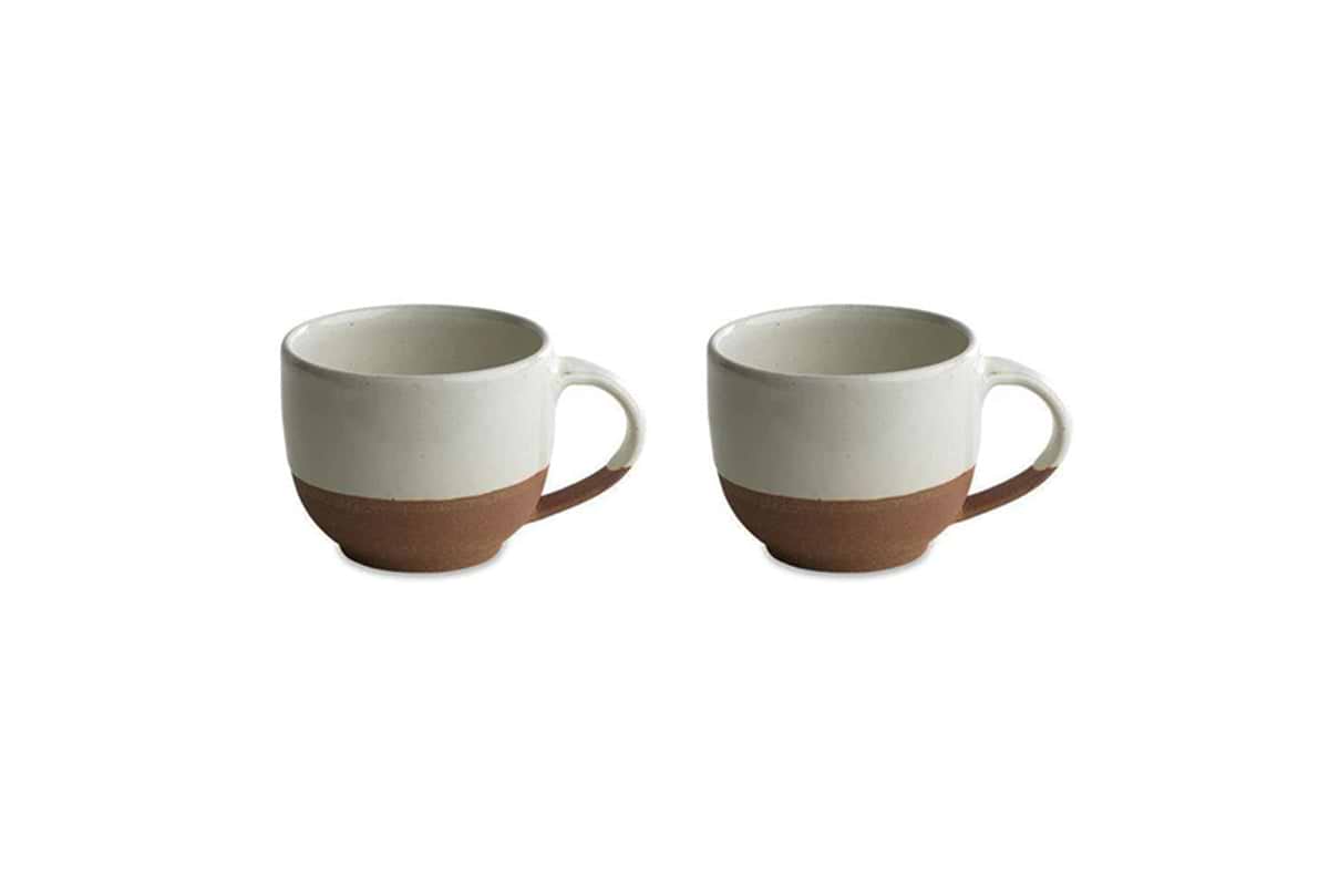 Mali White and Terracotta coffee mugs, set of two, front view on a white background.