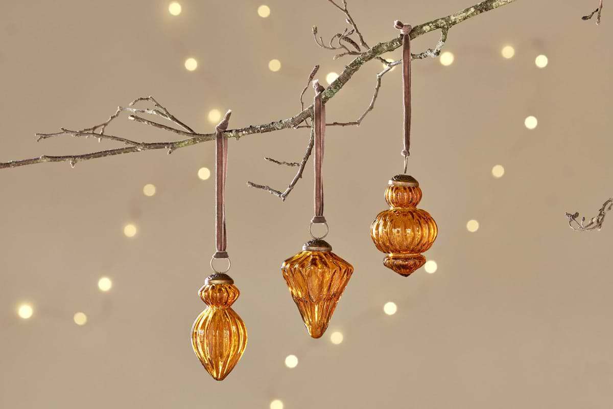Manipur Baubles - Amber (Set of 3)-CHRISTMAS DECORATIONS-Nkuku