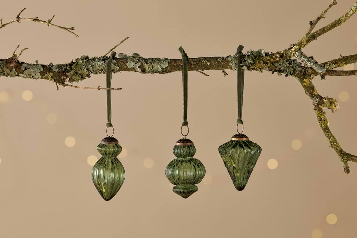 Manipur Baubles - Green (Set of 3)-CHRISTMAS DECORATIONS-Nkuku