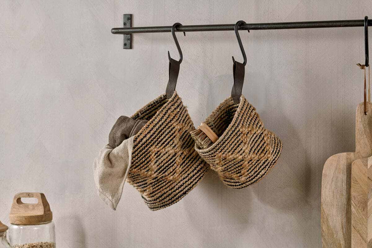 Mannu Cotton & Hemp Wall Hung Basket - Natural & Black-STORAGE-Nkuku