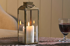 Maro Brass Lantern - Tall-CANDLES HOLDERS & LANTERNS-Nkuku