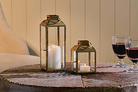 Maro Brass Lantern - Tall-CANDLES HOLDERS & LANTERNS-Nkuku