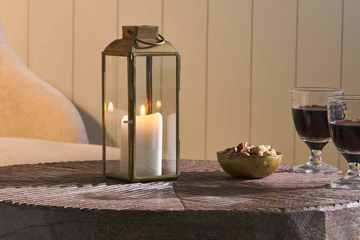 Maro Brass Lantern - Tall-CANDLES HOLDERS & LANTERNS-Nkuku