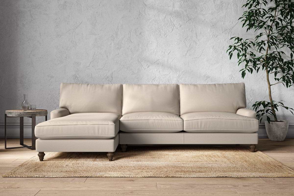 Marri Grand Left Hand Chaise Sofa - Recycled Cotton Natural-MAKE TO ORDER-Nkuku