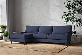 Marri Grand Left Hand Chaise Sofa - Recycled Cotton Navy-MAKE TO ORDER-Nkuku