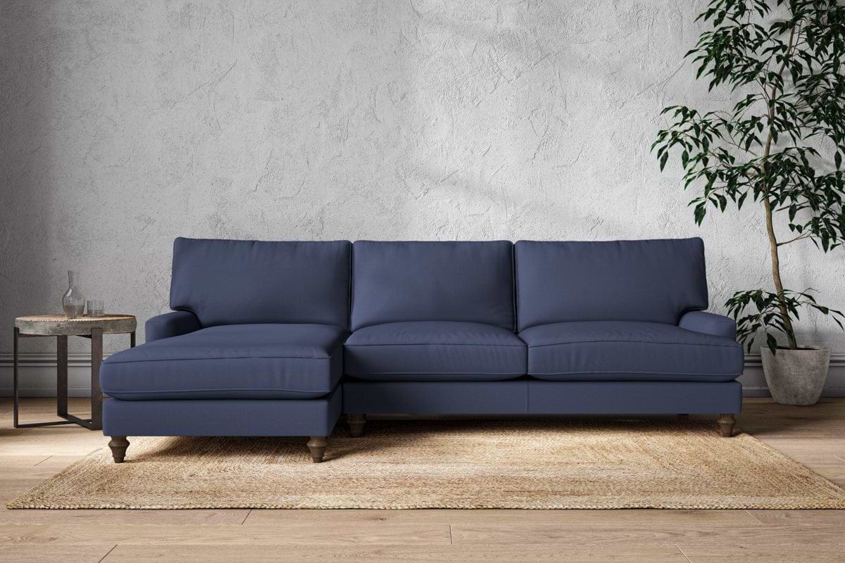 Marri Grand Left Hand Chaise Sofa - Recycled Cotton Navy-MAKE TO ORDER-Nkuku