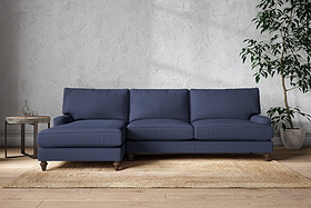 Marri Grand Left Hand Chaise Sofa - Recycled Cotton Navy-MAKE TO ORDER-Nkuku
