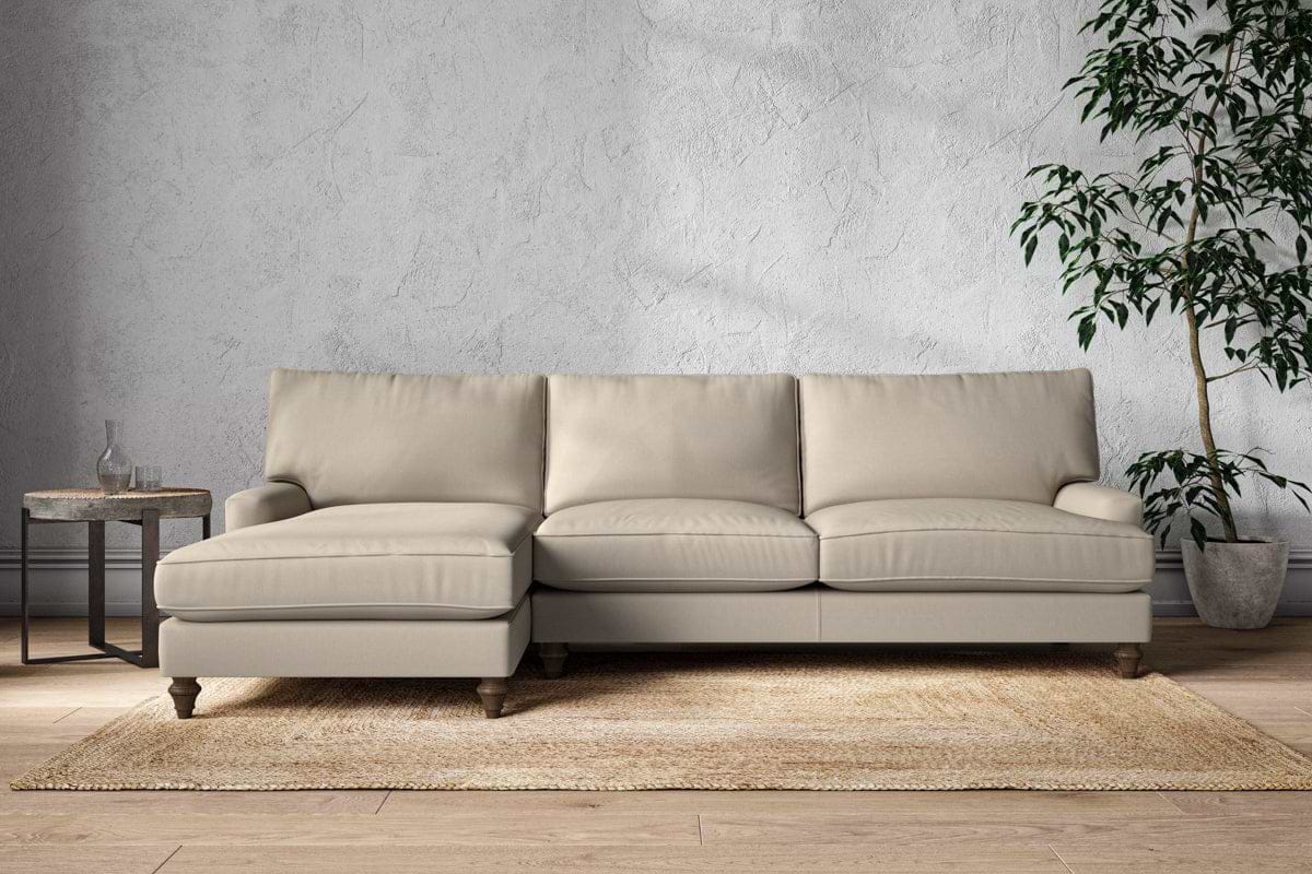Marri Grand Left Hand Chaise Sofa - Recycled Cotton Stone-MAKE TO ORDER-Nkuku