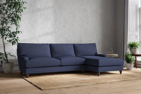 Marri Grand Right Hand Chaise Sofa - Recycled Cotton Navy-MAKE TO ORDER-Nkuku
