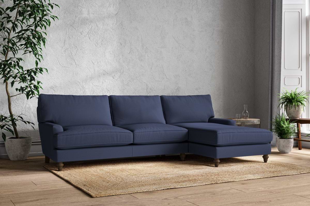 Marri Grand Right Hand Chaise Sofa - Recycled Cotton Navy-MAKE TO ORDER-Nkuku