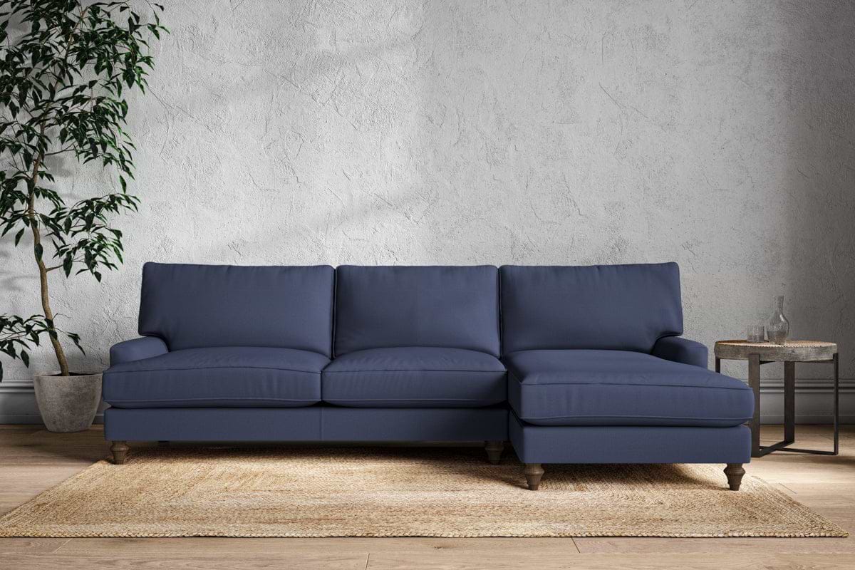 Marri Grand Right Hand Chaise Sofa - Recycled Cotton Navy-MAKE TO ORDER-Nkuku