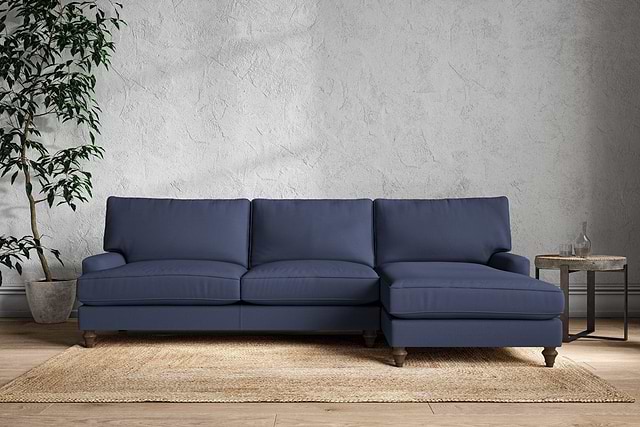 Marri Grand Right Hand Chaise Sofa - Recycled Cotton Navy-MAKE TO ORDER-Nkuku