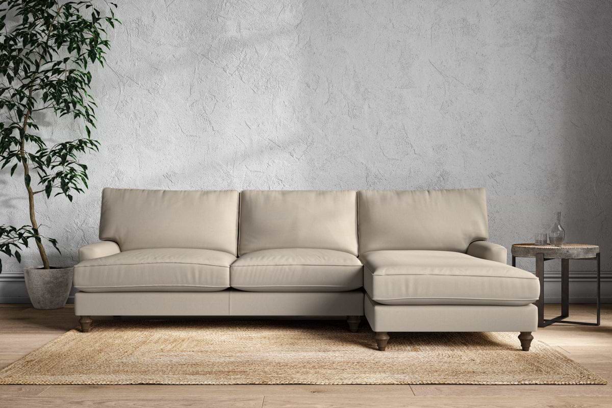 Marri Grand Right Hand Chaise Sofa - Recycled Cotton Stone-MAKE TO ORDER-Nkuku