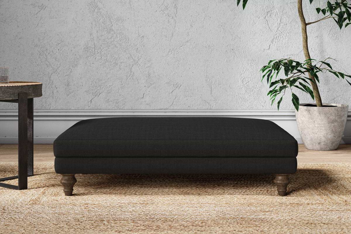Marri Large Footstool - Brera Linen Charcoal-MAKE TO ORDER-Nkuku