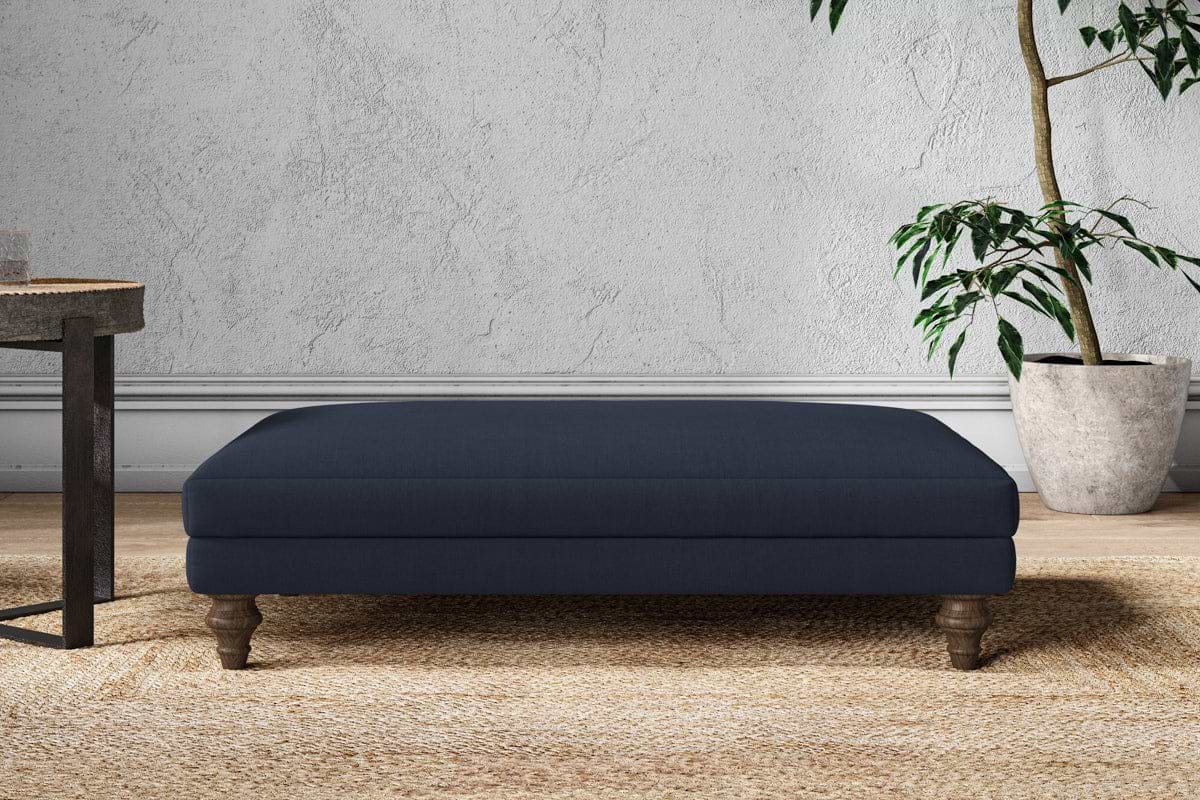 Marri Large Footstool - Brera Linen Indigo-MAKE TO ORDER-Nkuku