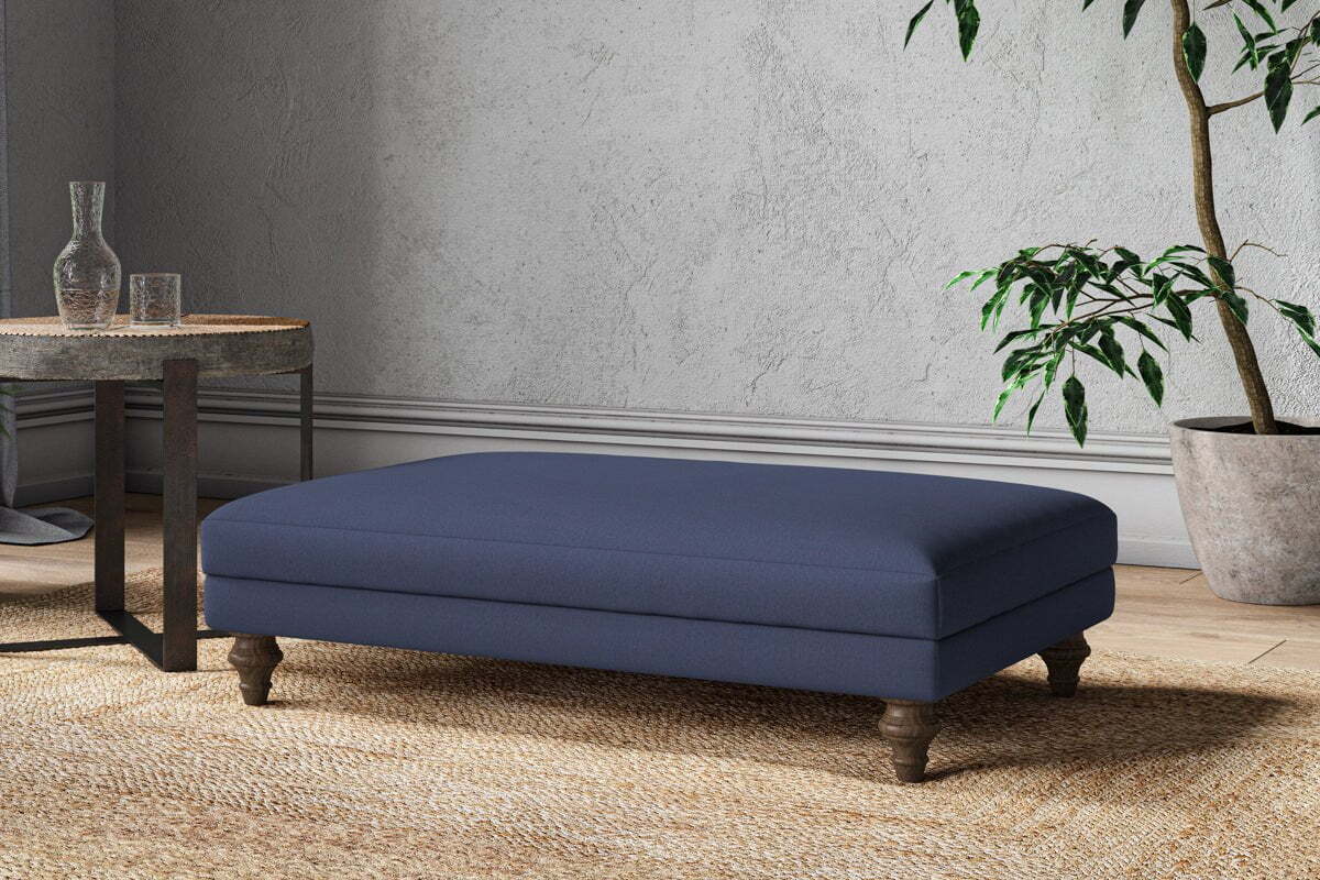 Marri Large Footstool - Recycled Cotton Navy-MAKE TO ORDER-Nkuku