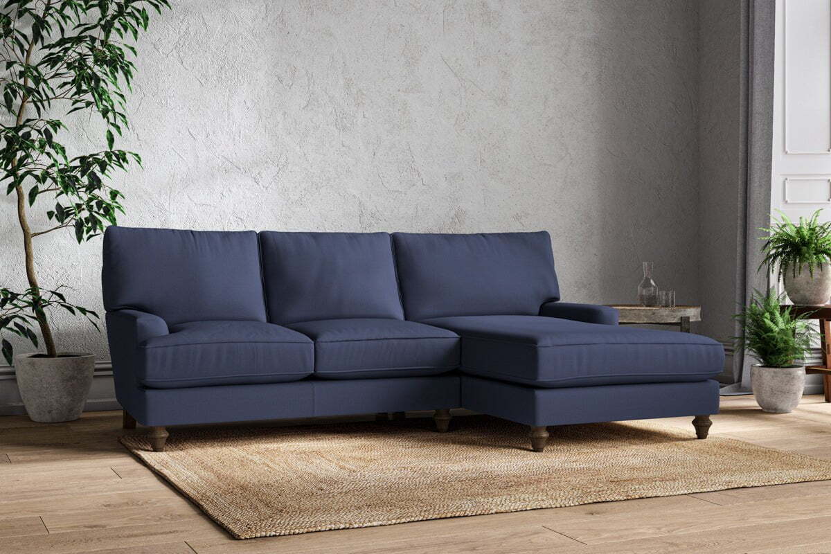 Marri Large Right Hand Chaise Sofa - Recycled Cotton Navy-MAKE TO ORDER-Nkuku