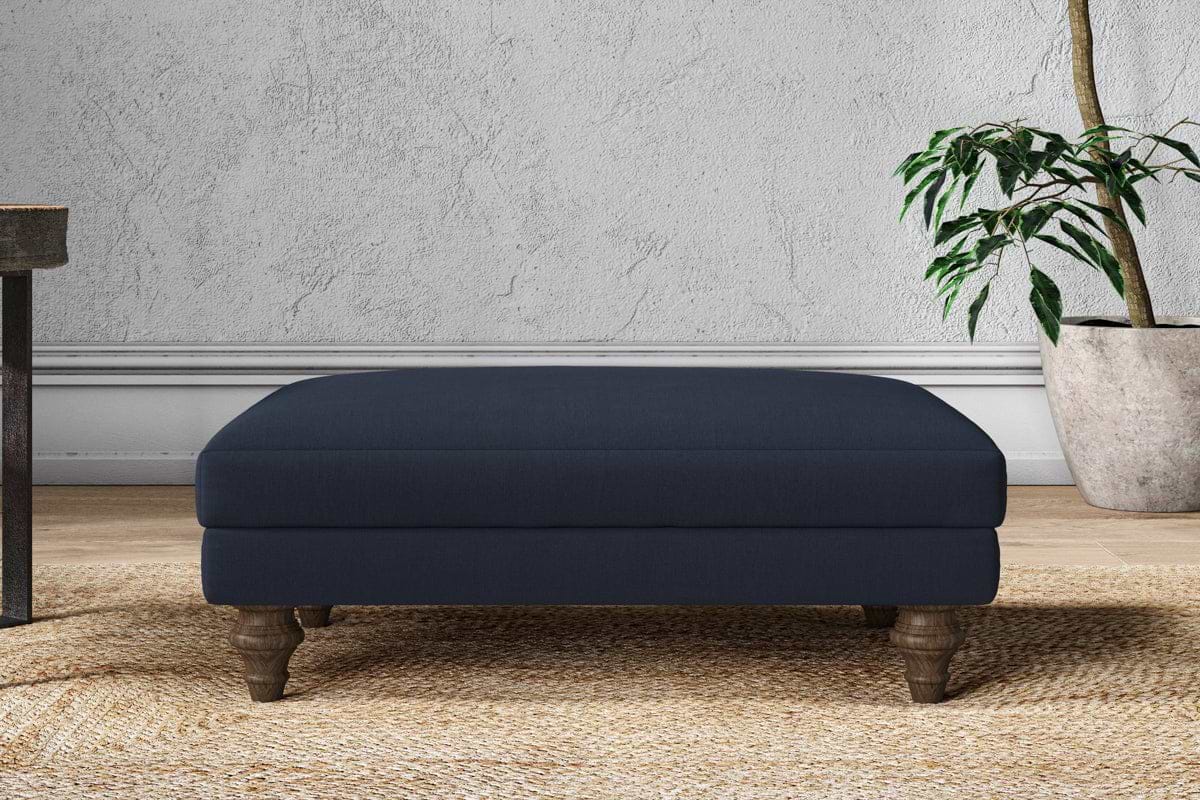 Marri Medium Footstool - Brera Linen Indigo-MAKE TO ORDER-Nkuku