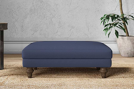 Marri Medium Footstool - Recycled Cotton Navy-MAKE TO ORDER-Nkuku