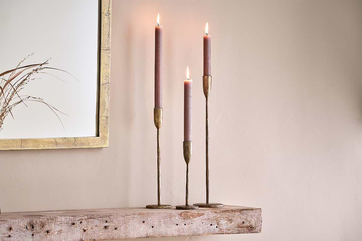 Mbata Brass Candlestick - Antique Brass-CANDLES HOLDERS & LANTERNS-Nkuku