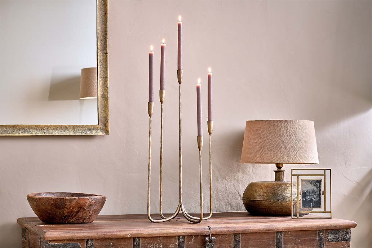 Mbata Cluster Candelabra - Antique Brass-CANDLES HOLDERS & LANTERNS-Nkuku