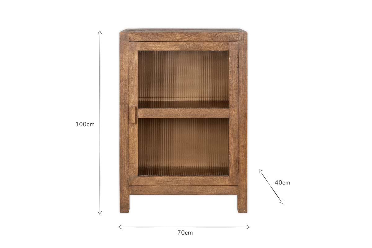 Mendani Mango Wood & Fluted Glass Glass Low Cabinet - Walnut Stain