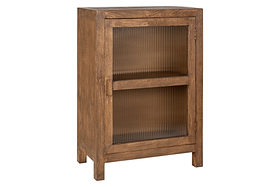 Mendani Mango Wood & Fluted Glass Glass Low Cabinet - Walnut Stain