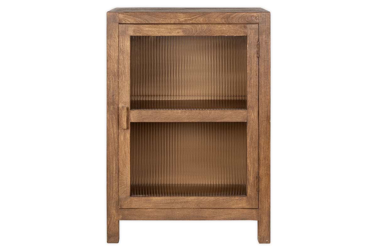 Mendani Mango Wood & Fluted Glass Glass Low Cabinet - Walnut Stain