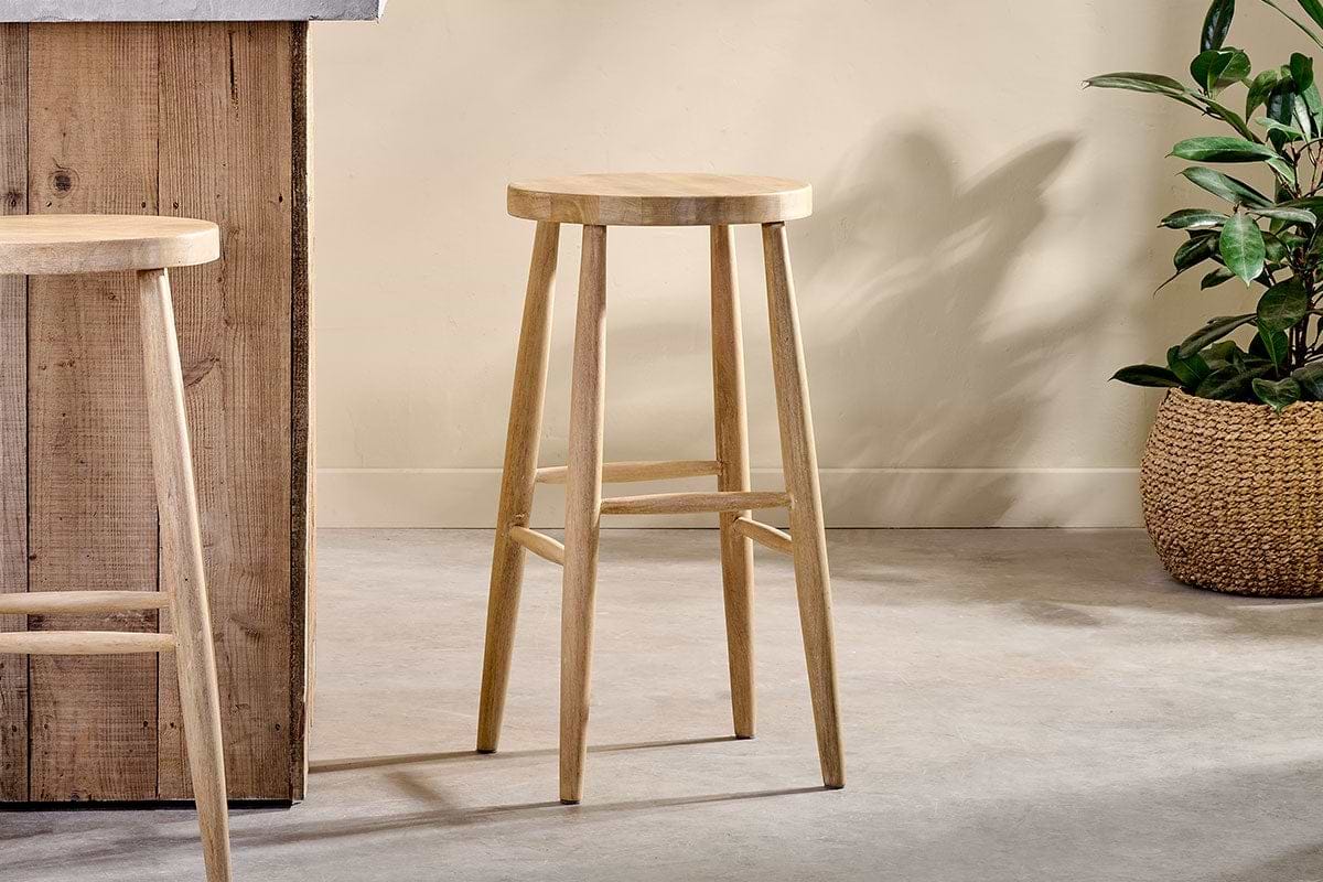 Mengwi Mango Wood Round Bar Stool - Natural-SEATING-Nkuku