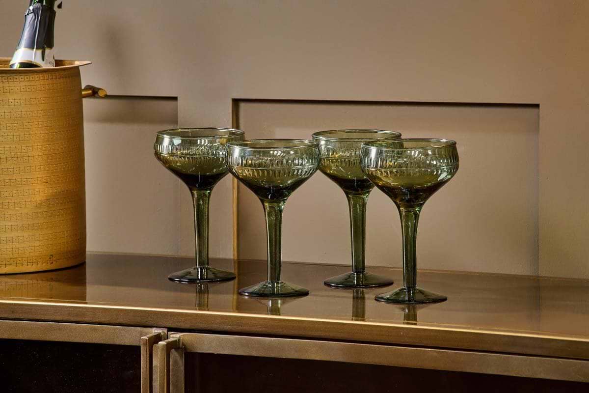 Mila Champagne Glass - Dark Emerald - (Set of 4)-GLASSWARE-Nkuku